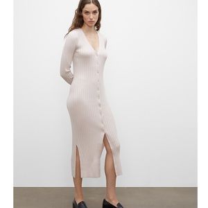 Club Monaco Ribbed Cardigan Dress in Off White